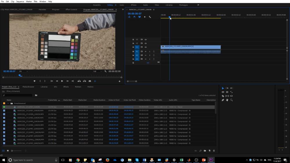 3 - Premiere Pro sequence showing a Color Chart